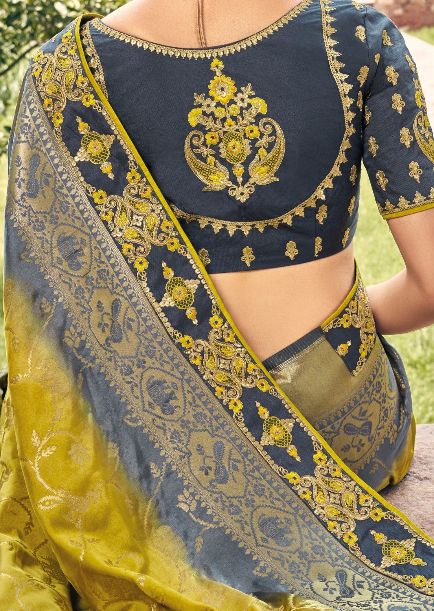 Sari Handwork Handwork Banarasi Silk Yellow Zari Saree – Sunasa