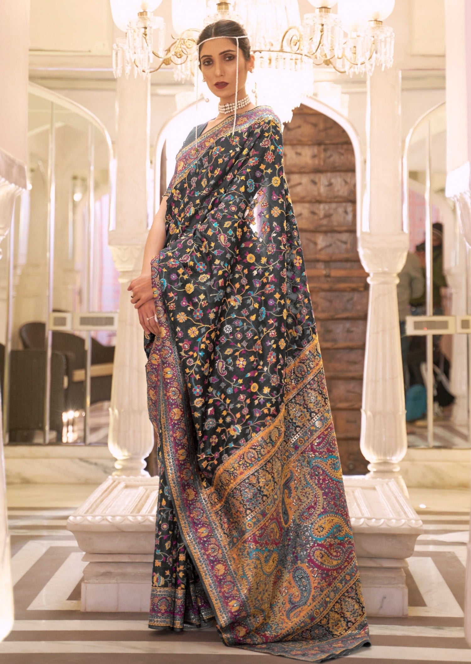 Buy Ruprekha Fashion Women's Sea Green Colour Pure Silk Satin Soft Jamawar  Tanchoi Banarasi Handloom Saree at Amazon.in