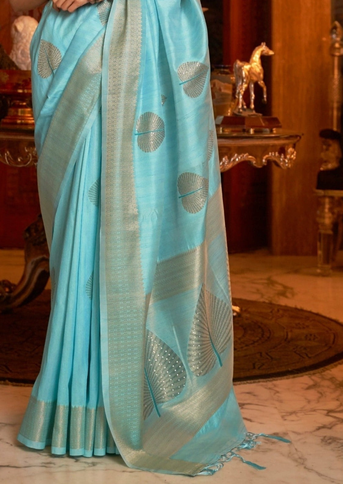 Pure Banarasi Silk Sky Blue Handloom Saree