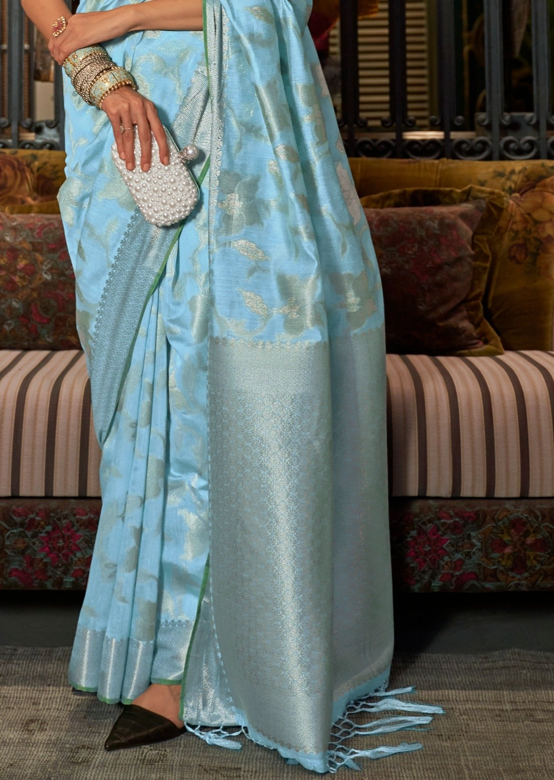 Pure Handloom Weaving Blue Banarasi Silk Zari Saree