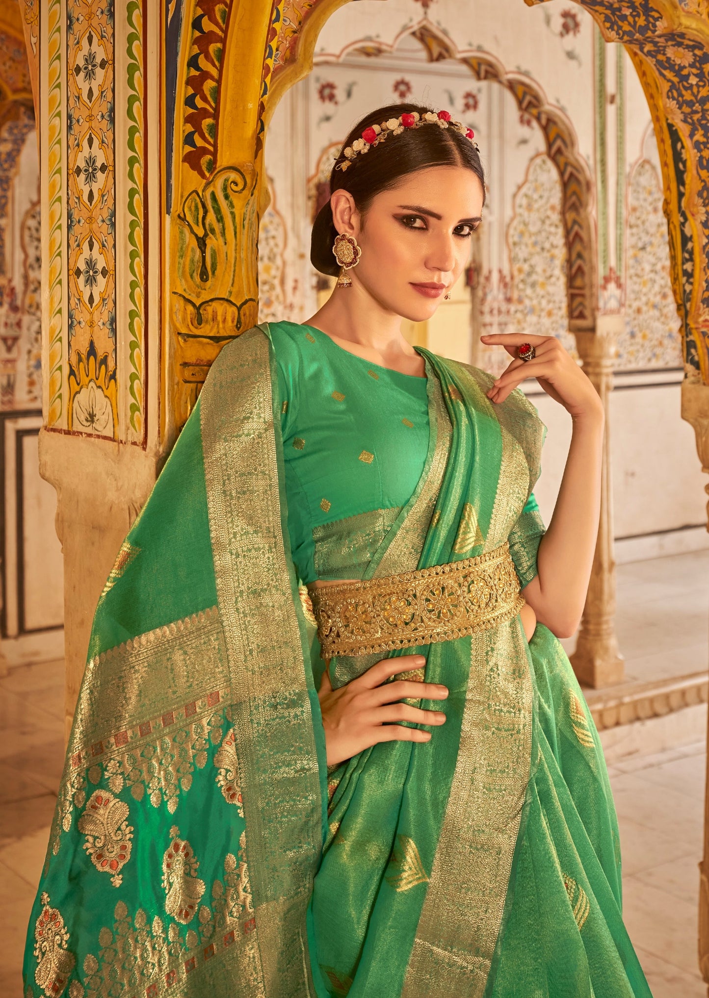 Pure Handloom Banarasi Tissue Silk Green Saree