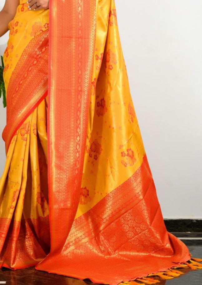 Pure Kanjivaram Silk Yellow Handloom Saree