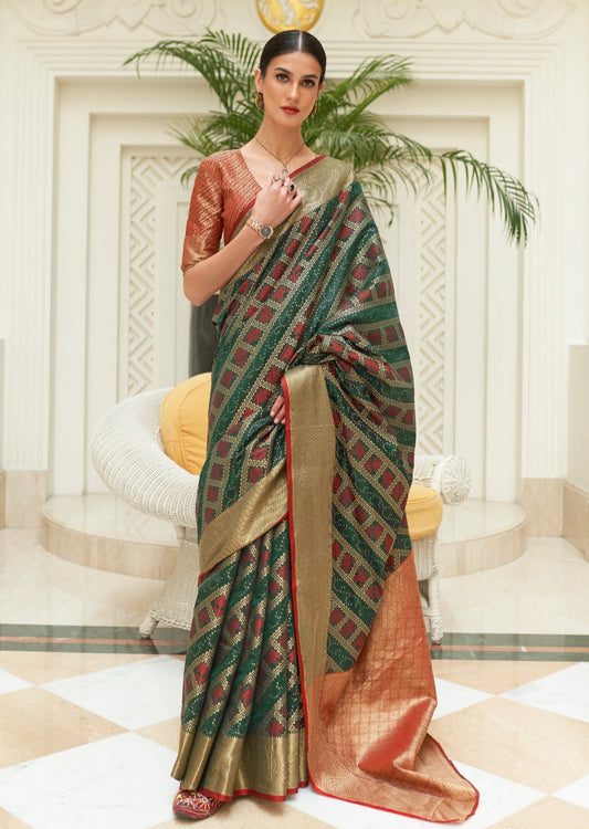 Bandhej patola silk green saree online shopping with price.