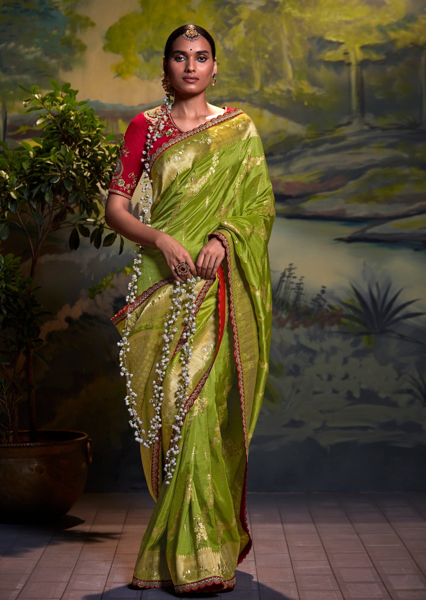 Shop Party Wear Handloom Banarasi Dola Silk Green Saree Online