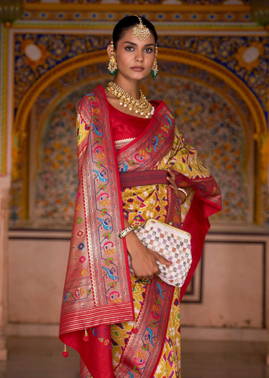 Patola paithani silk yellow sarees online shopping india usa uk at best price.