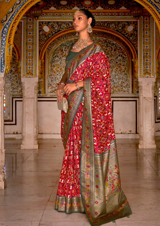 Paithani Patola sarees online shopping india usa with price in red & green color combination.