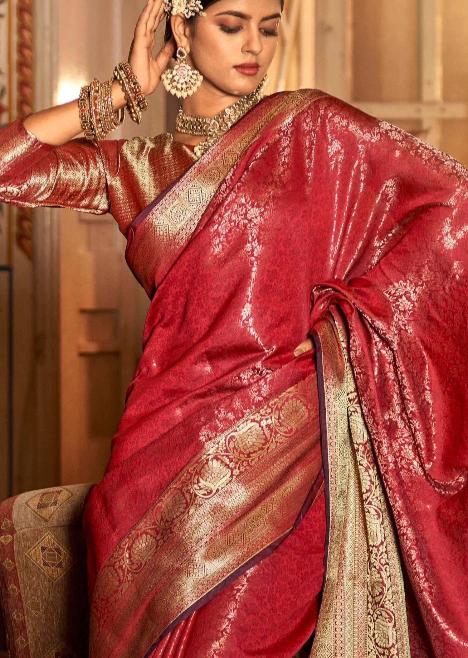 Red Kanchipuram Pattu Silk Saree Bridal Kanjivaram Saree