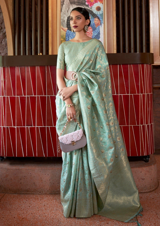 Raw Silk Ocean Blue Banarasi Saree