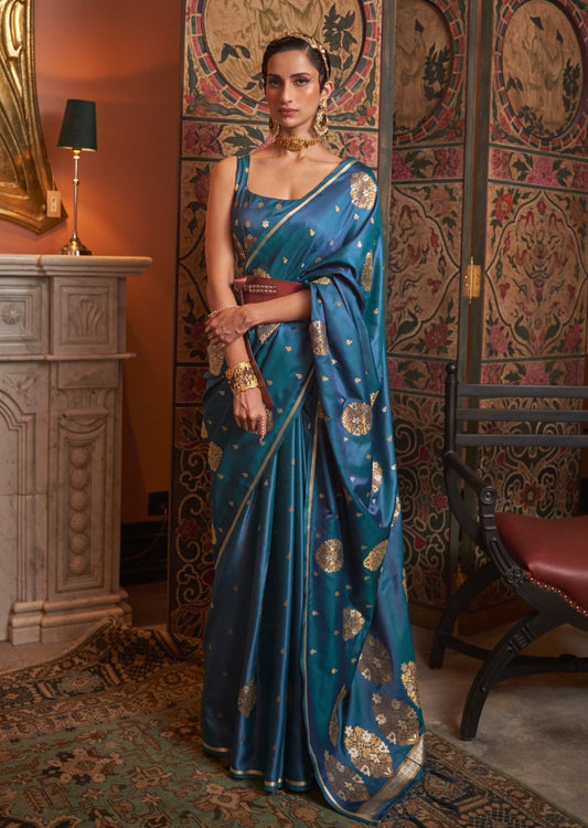 Copper zari weaving satin silk sarees online.