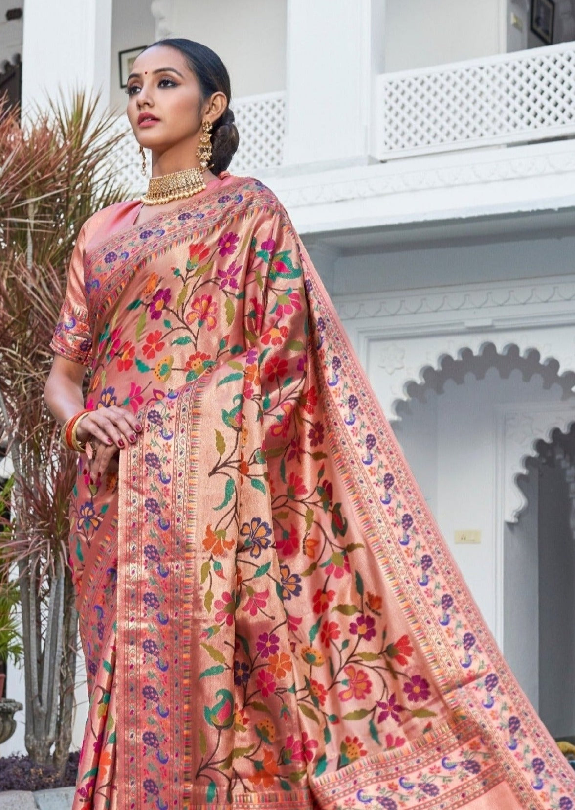 Pure Handloom Paithani Silk Blush Pink Wedding Saree