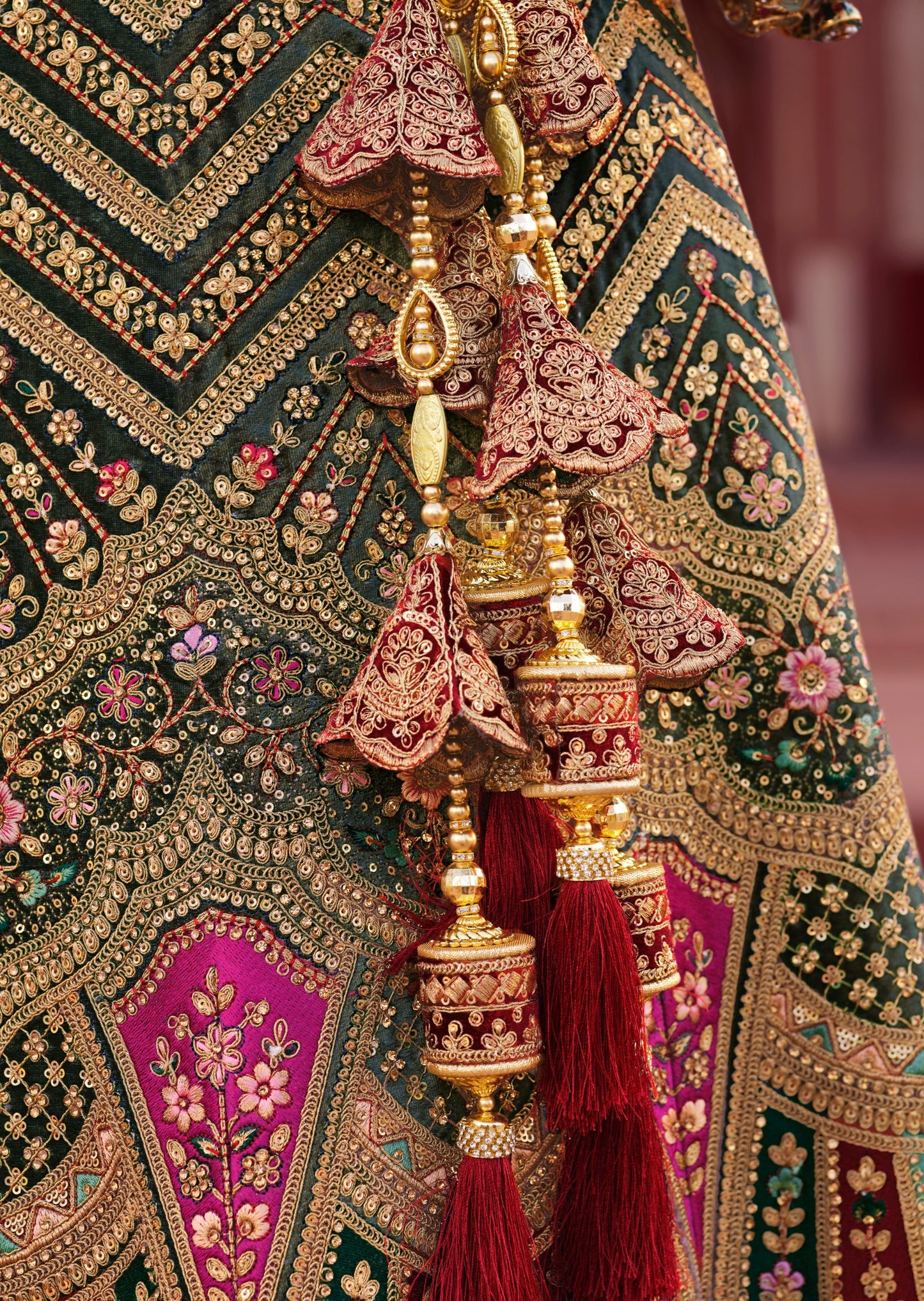 Hand Embroidered Multicolour Rajwadi Bridal Lehenga