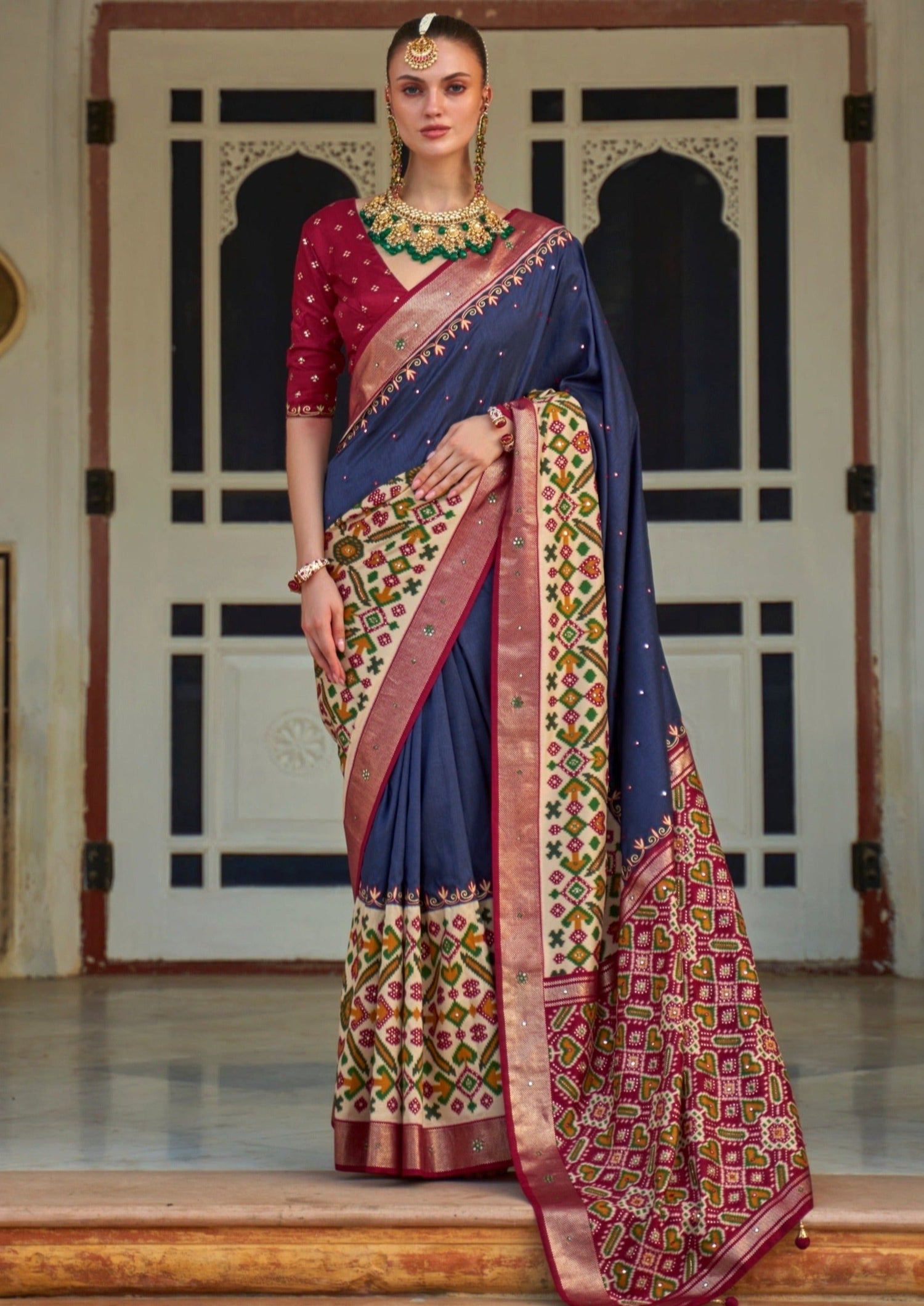 Art Silk Fabric Navy Blue Fancy Weaving Work Function Wear Saree