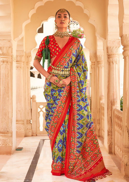 Blue and Green Patola Saree
