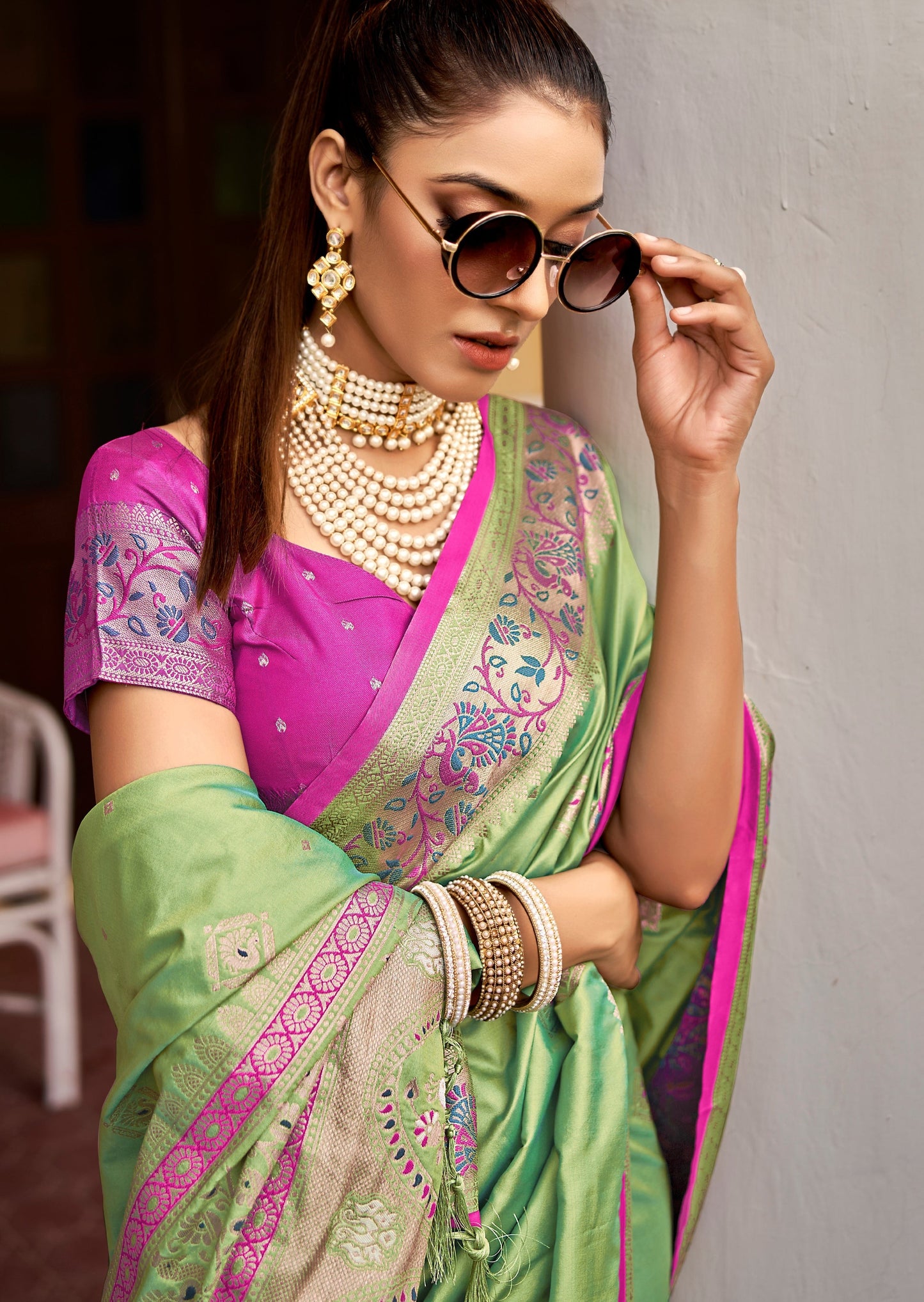 Pure Silk Weaving Lawn Green Saree