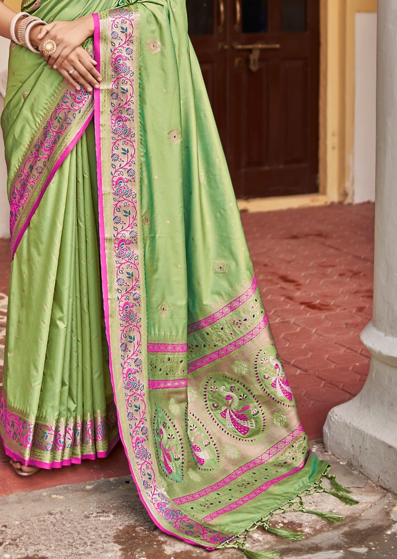 Pure Silk Weaving Lawn Green Saree