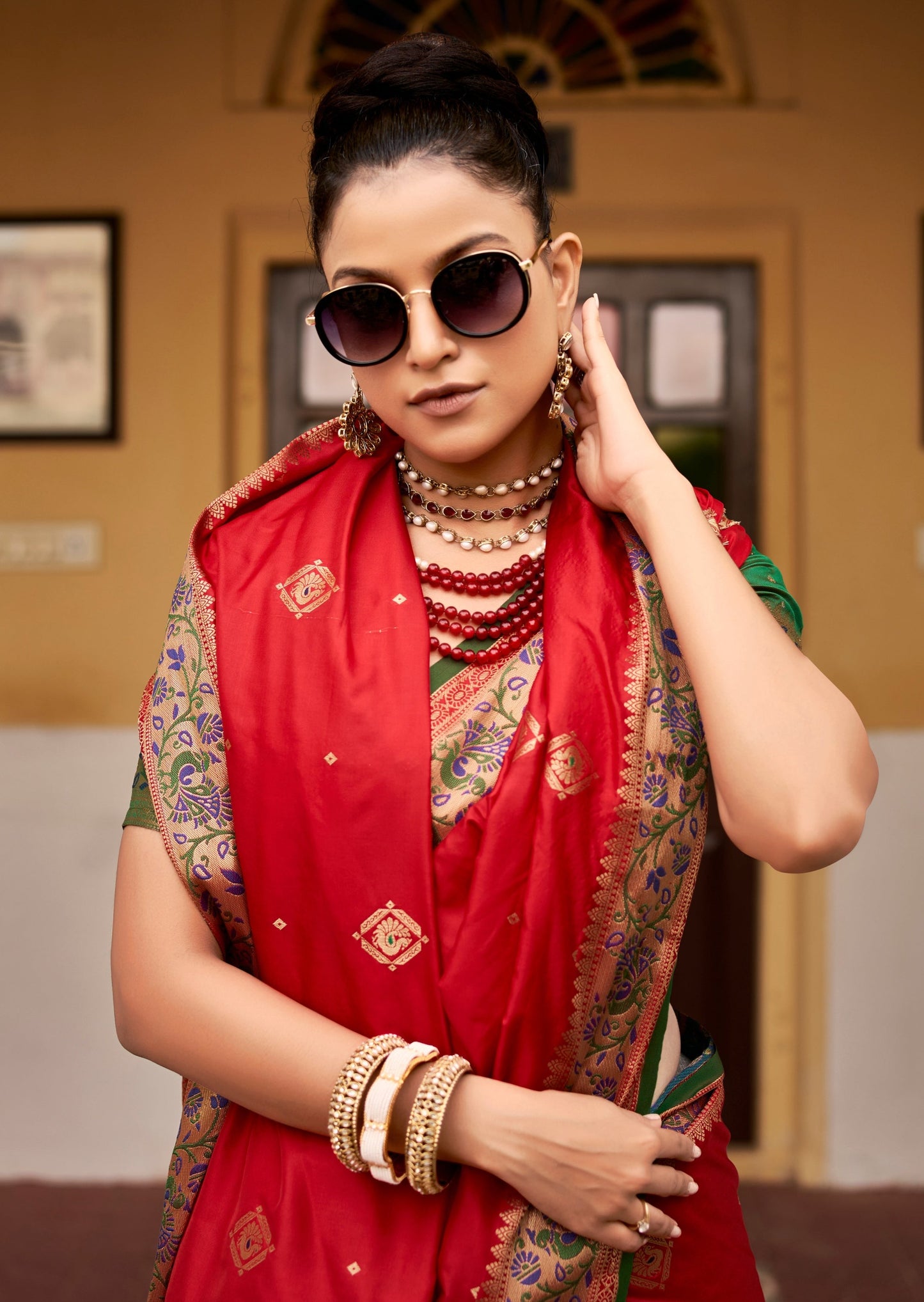 Pure Silk Weaving Red Saree