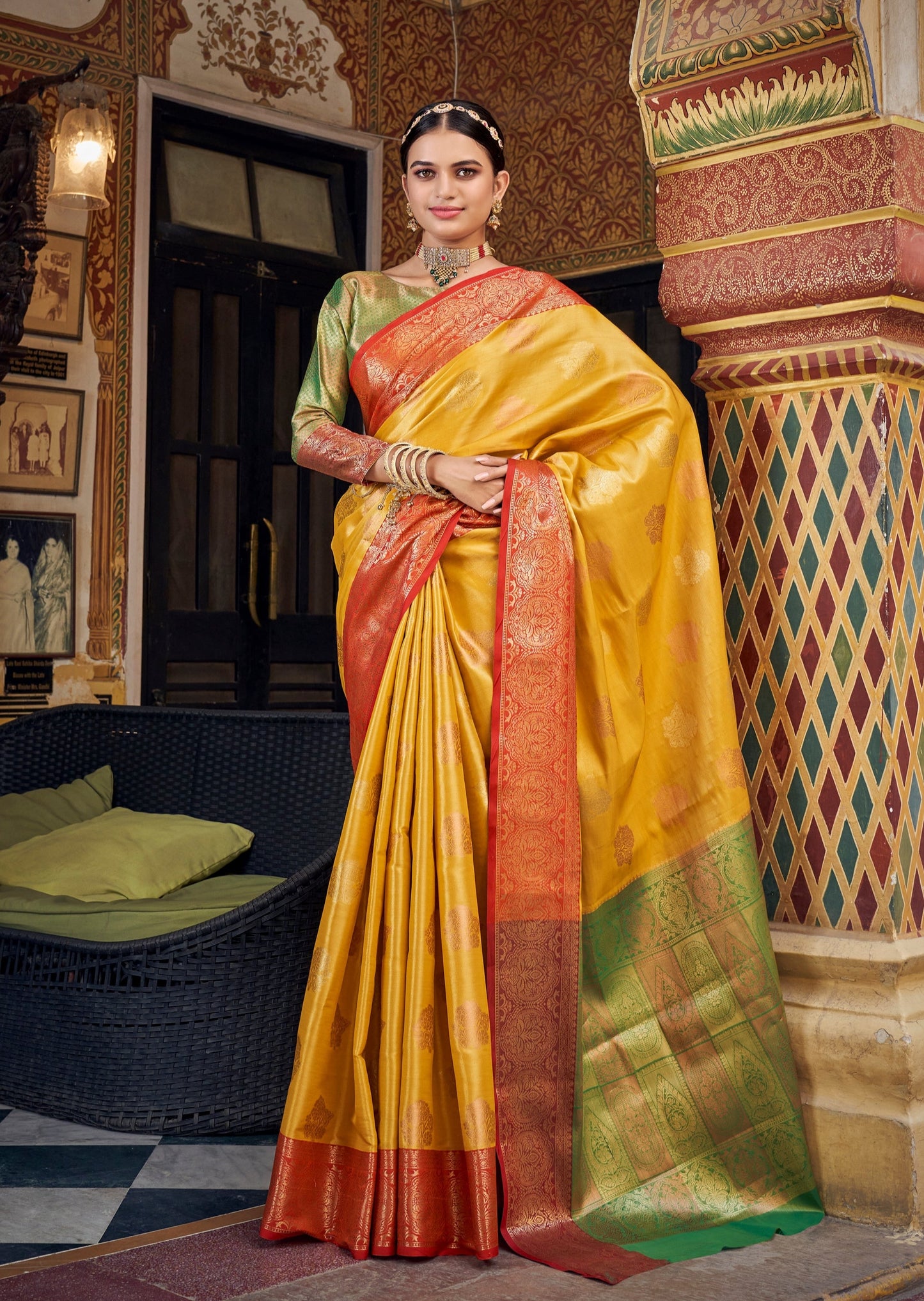 Pure Banarasi Handloom Yellow Tissue Silk Saree
