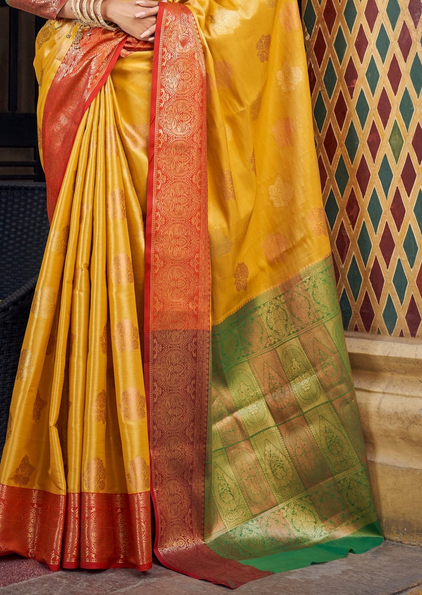 Pure Banarasi Handloom Yellow Tissue Silk Saree
