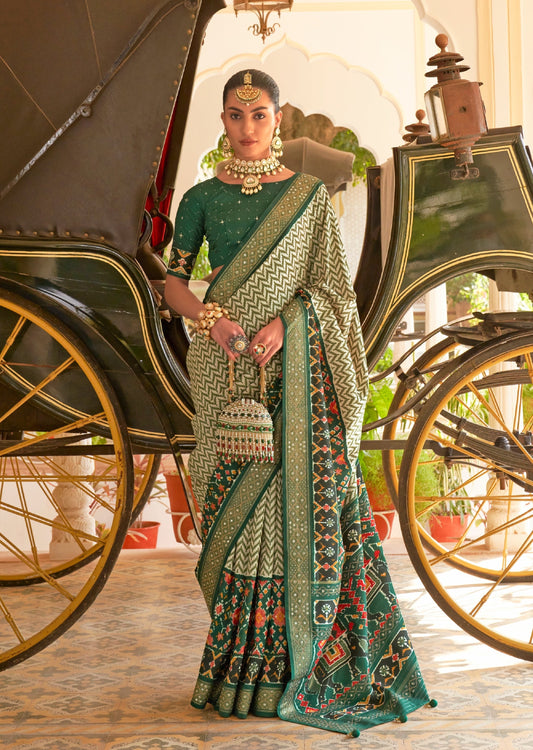 Handwork Patola Green Saree