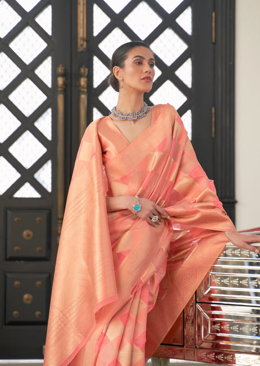 Pure Handloom Organza Peach Saree