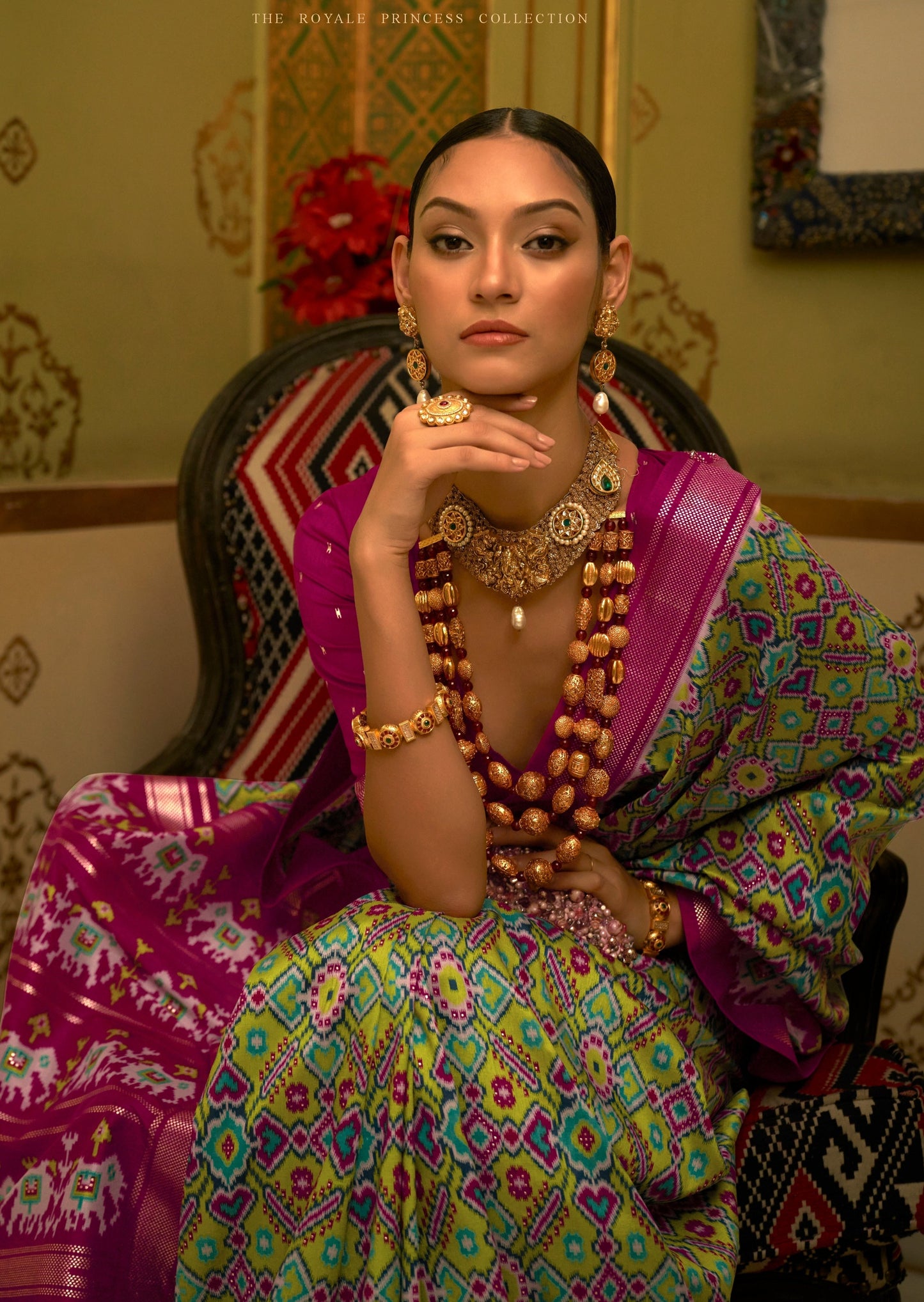 Yellow and Pink Multicolor Patola Silk Saree