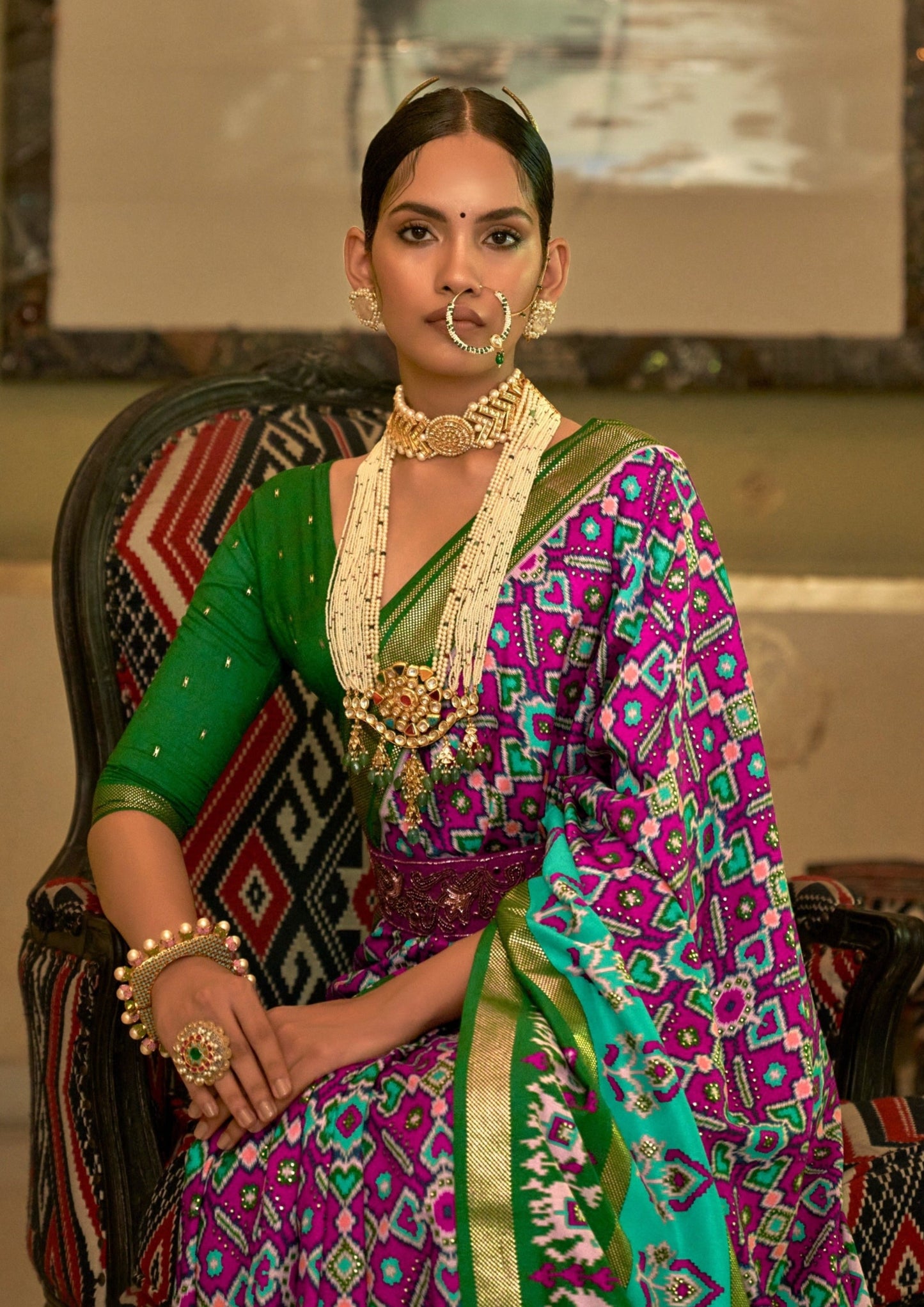 Magenta Pink Patola Silk Ikkat Saree