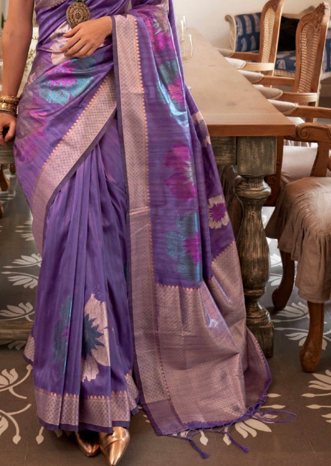 Kalki Koechlin Pure Handloom Silk Purple Saree