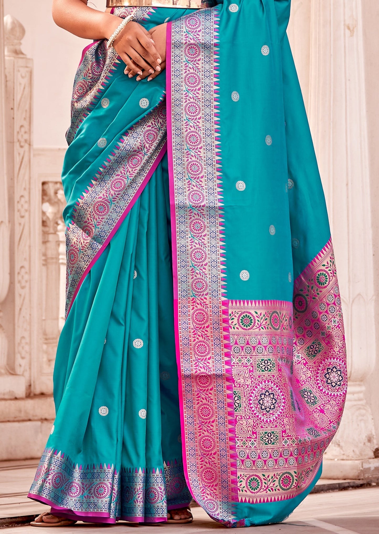 Banarasi Silk Turquoise Blue Saree
