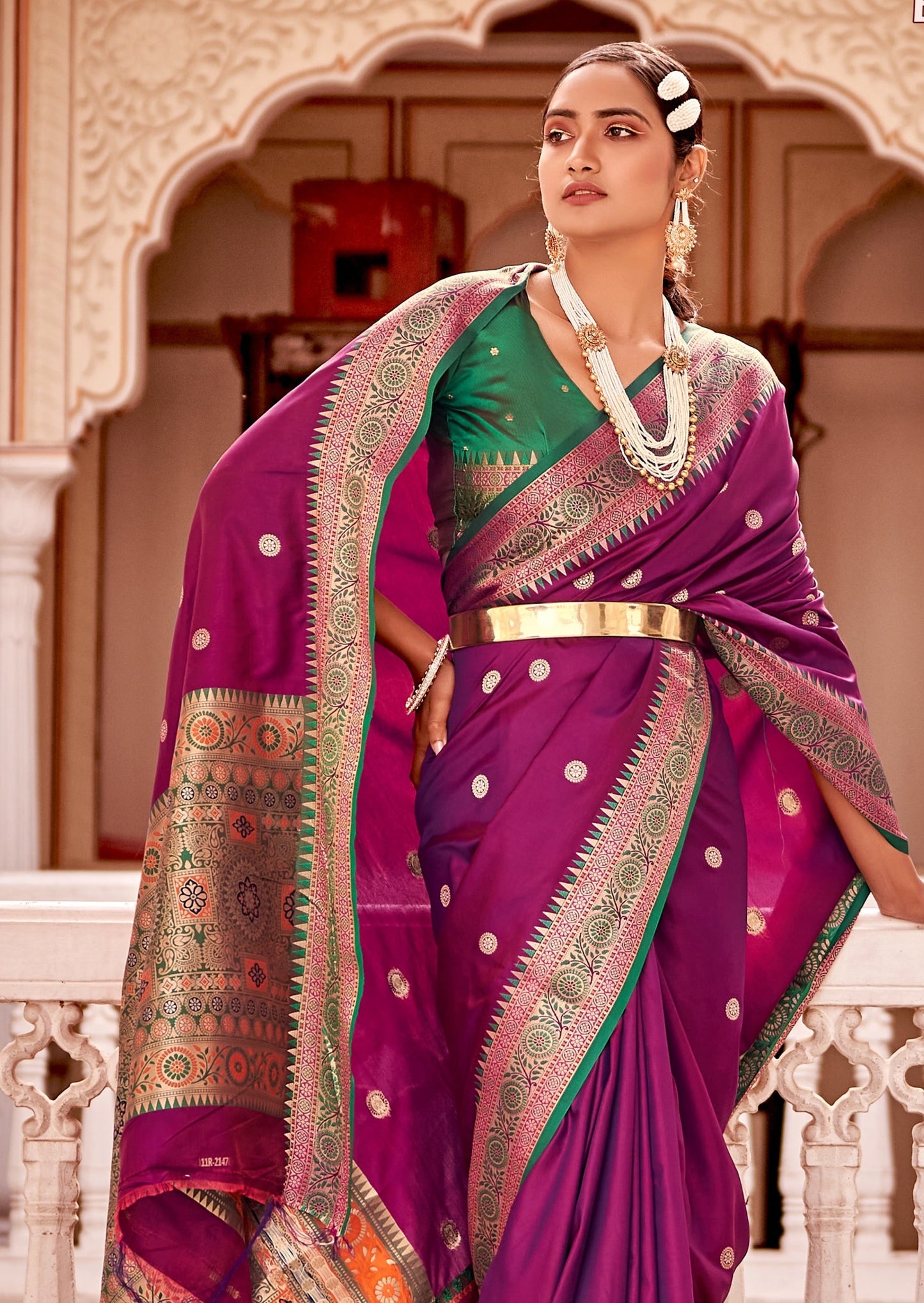 CM - Purple Colour Lichi Silk Saree - Silk Sarees - Sarees - Indian