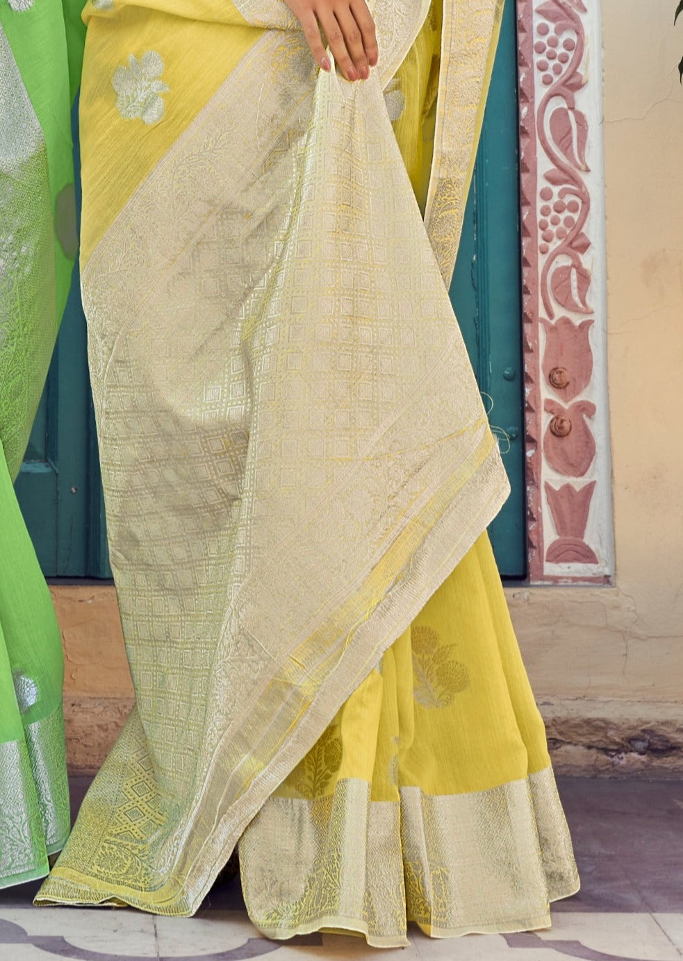 Yellow Maheshwari Silk Saree