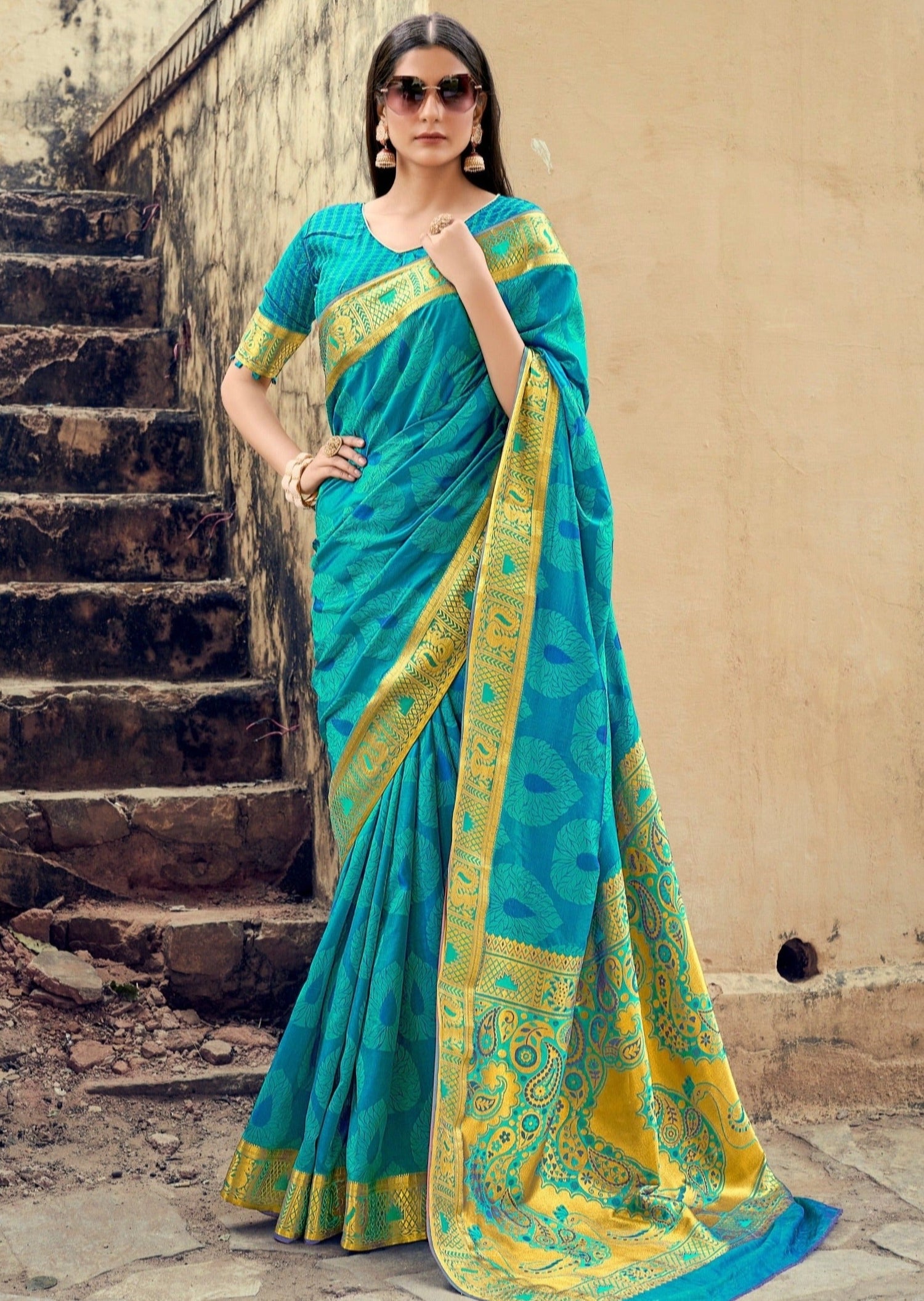 Turquoise blue banarasi silk saree online shopping price india usa uk.