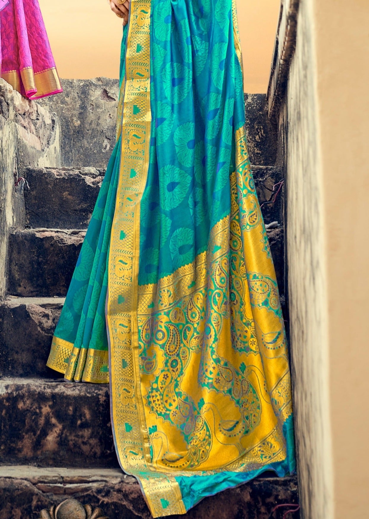 Handloom Banarasi Silk Turquoise Blue Saree