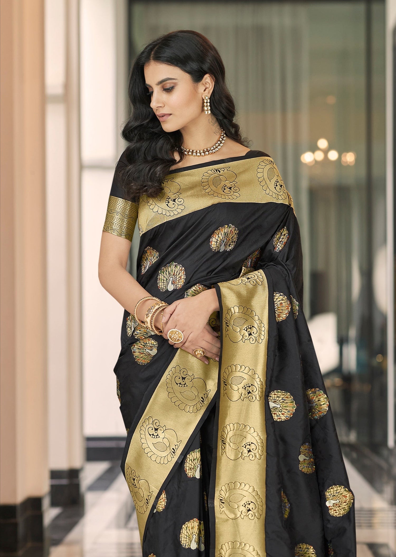 Buy Black Georgette Embellished Saree Style Dress Online in India