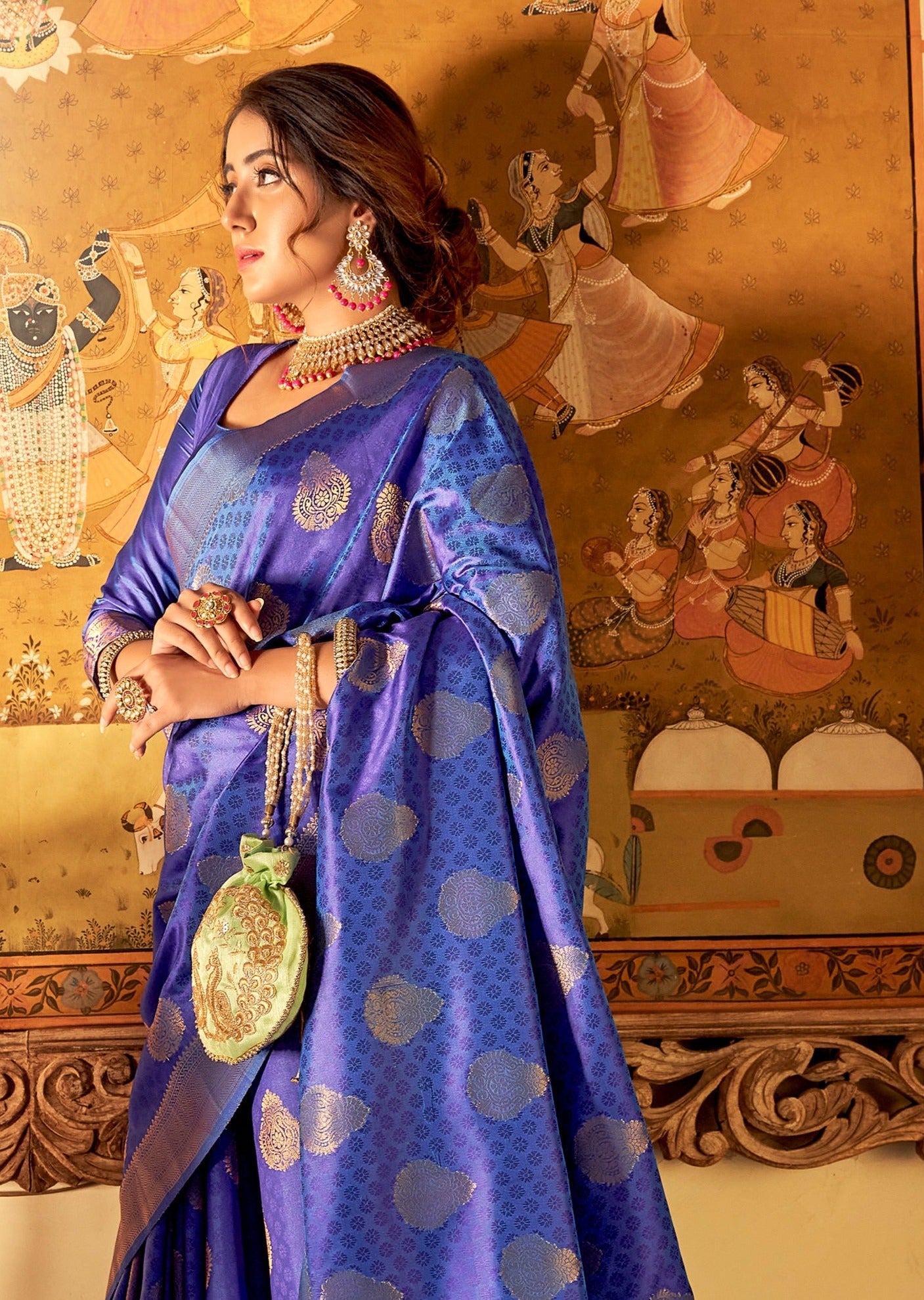 Katan Silk Blue Banarasi Saree