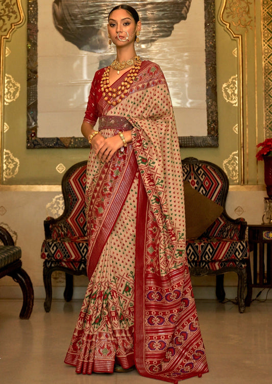 Beige ikkat patola saree online.