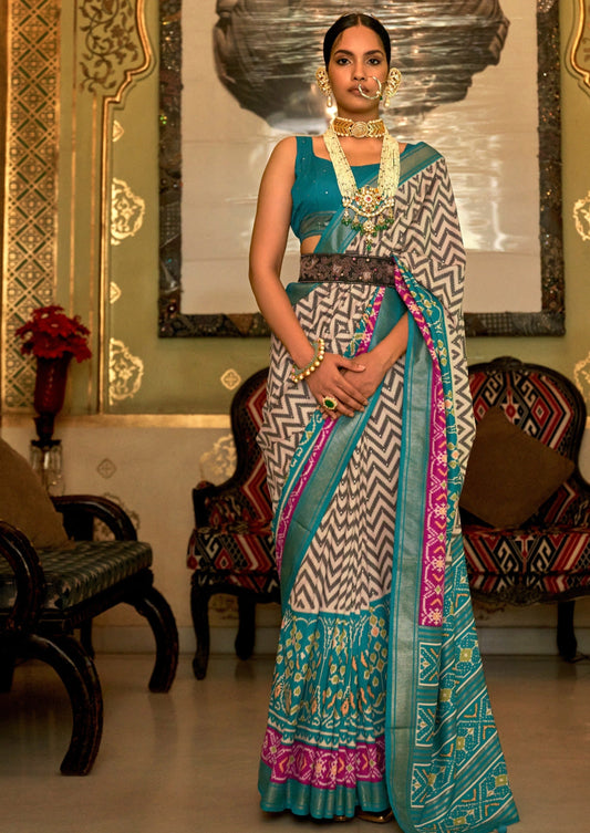 Patola Silk Turquoise Blue Saree