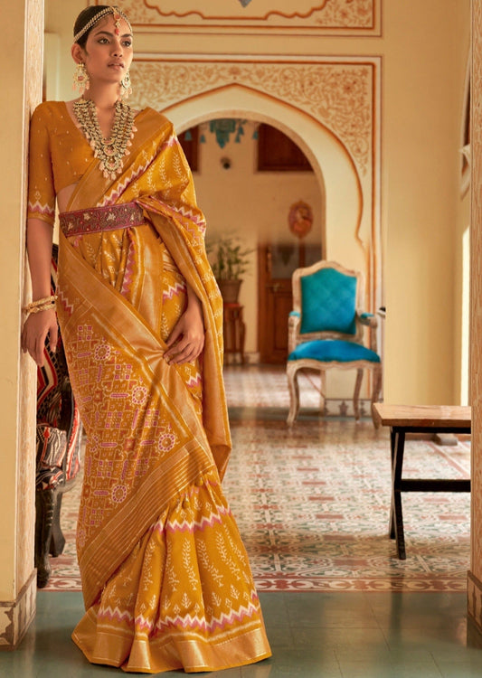 Yellow Patola saree online shopping.