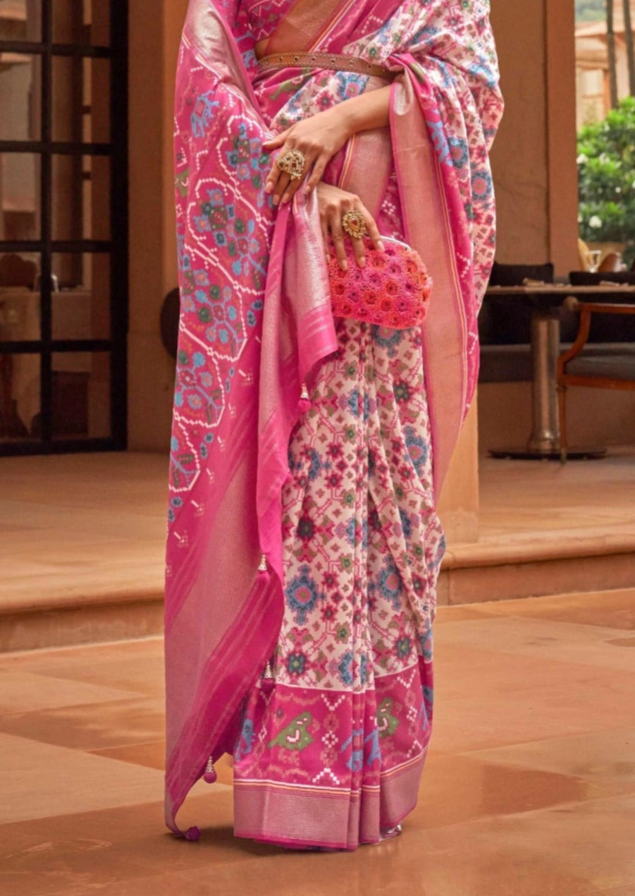 Ikkat Patola Saree (Baby Pink)