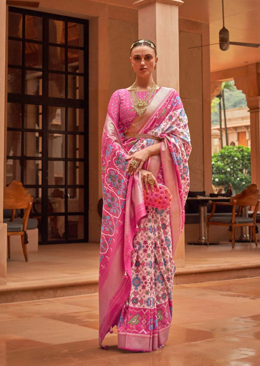 Ikkat Patola Saree (Baby Pink)