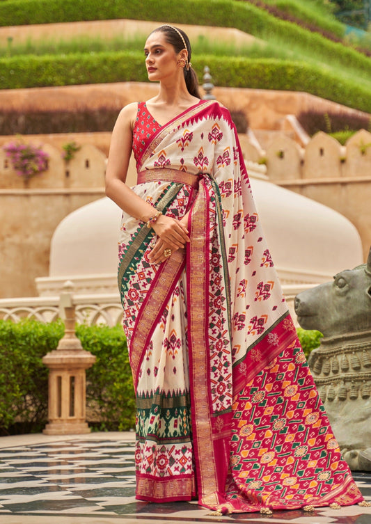 White Patola saree online.