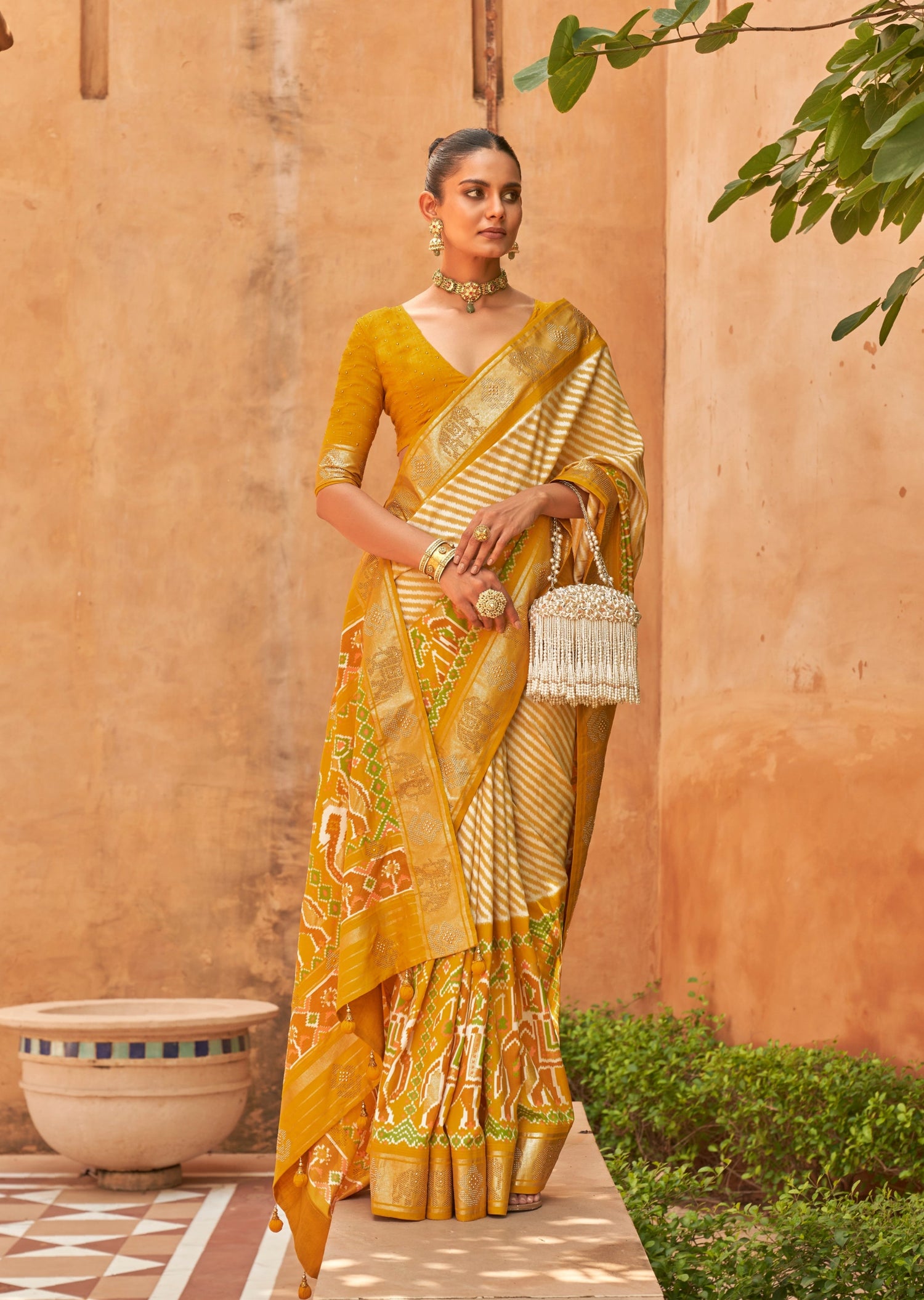 Yellow Saree in Cotton Leheriya