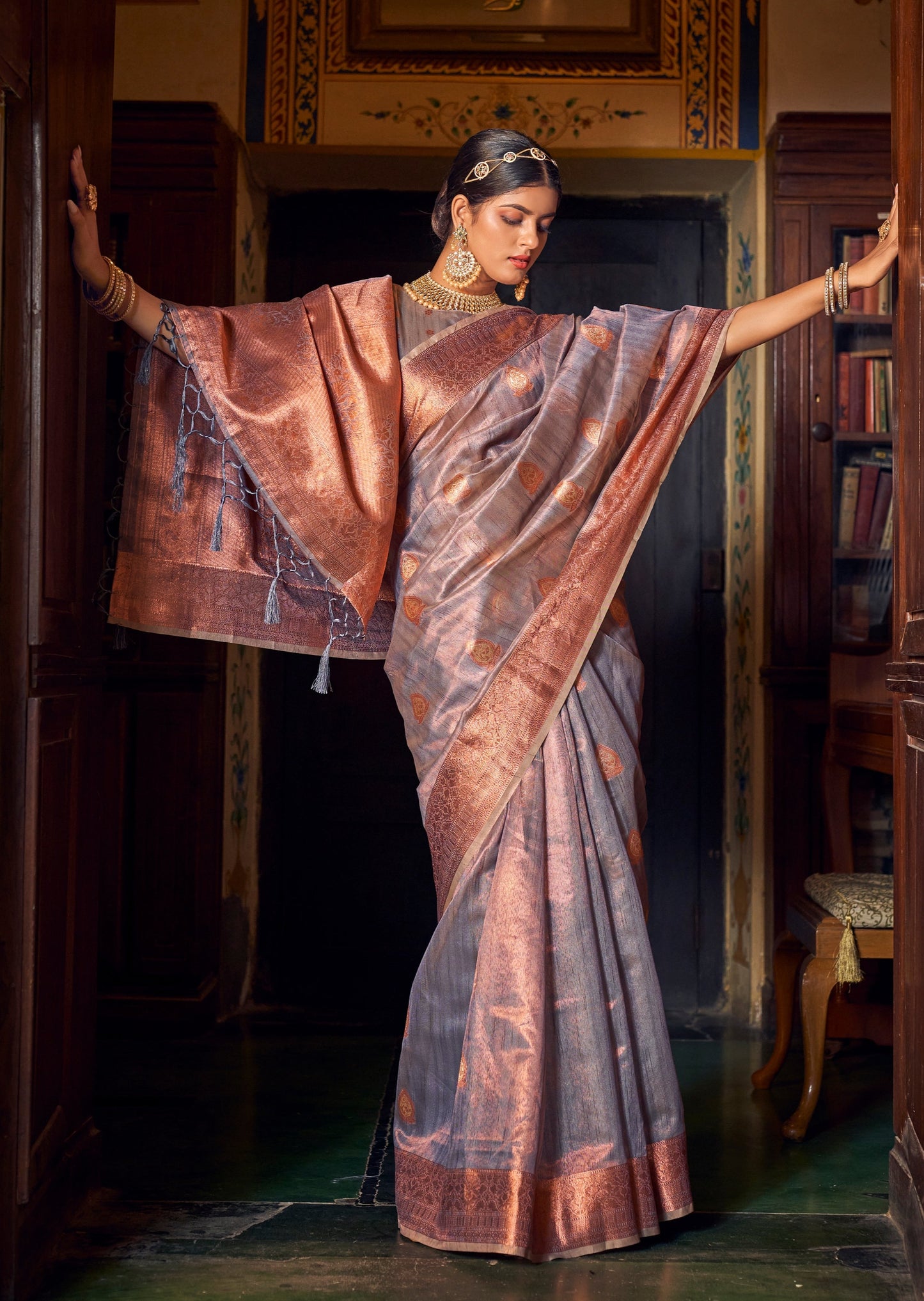 Banarasi Tissue Purple Handloom Saree