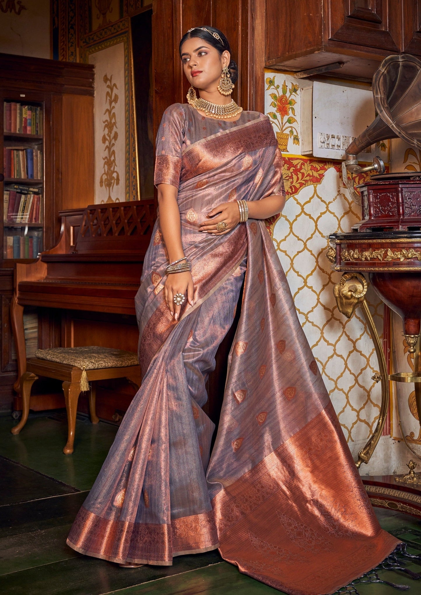 Grey Woven With Pure Banarasi Tissue Silk Saree | Laxmi Style