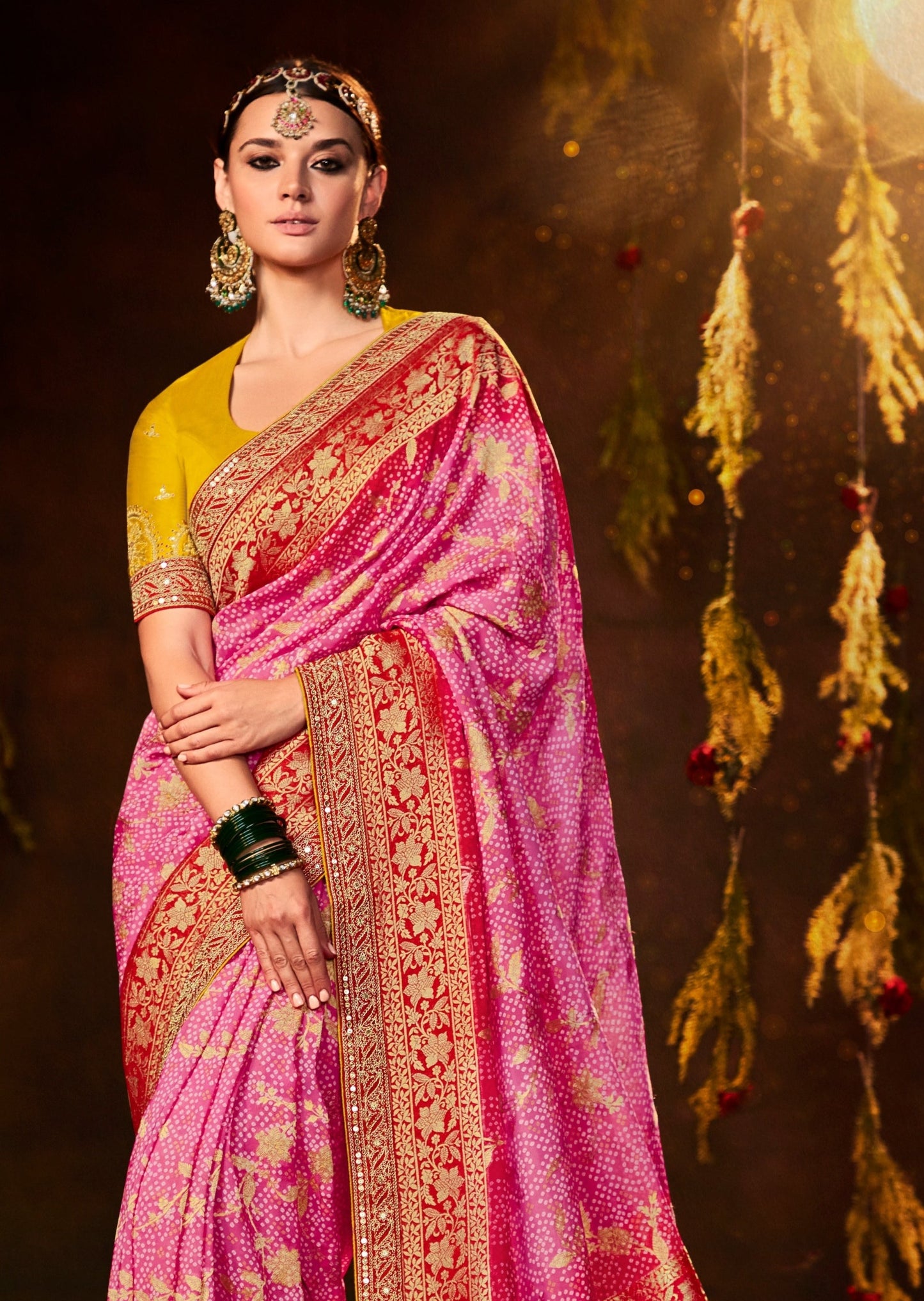 Pink Bandhani Bridal Silk Saree