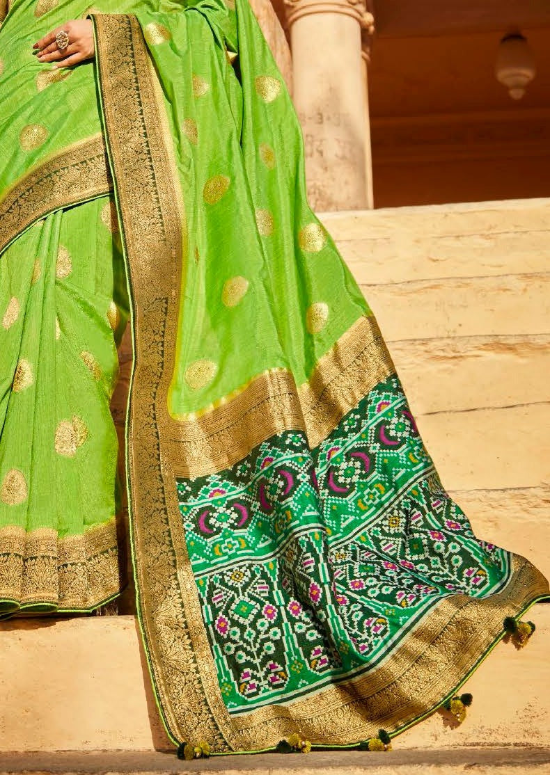 Handwork Banarasi Patola Silk Lawn Green Saree