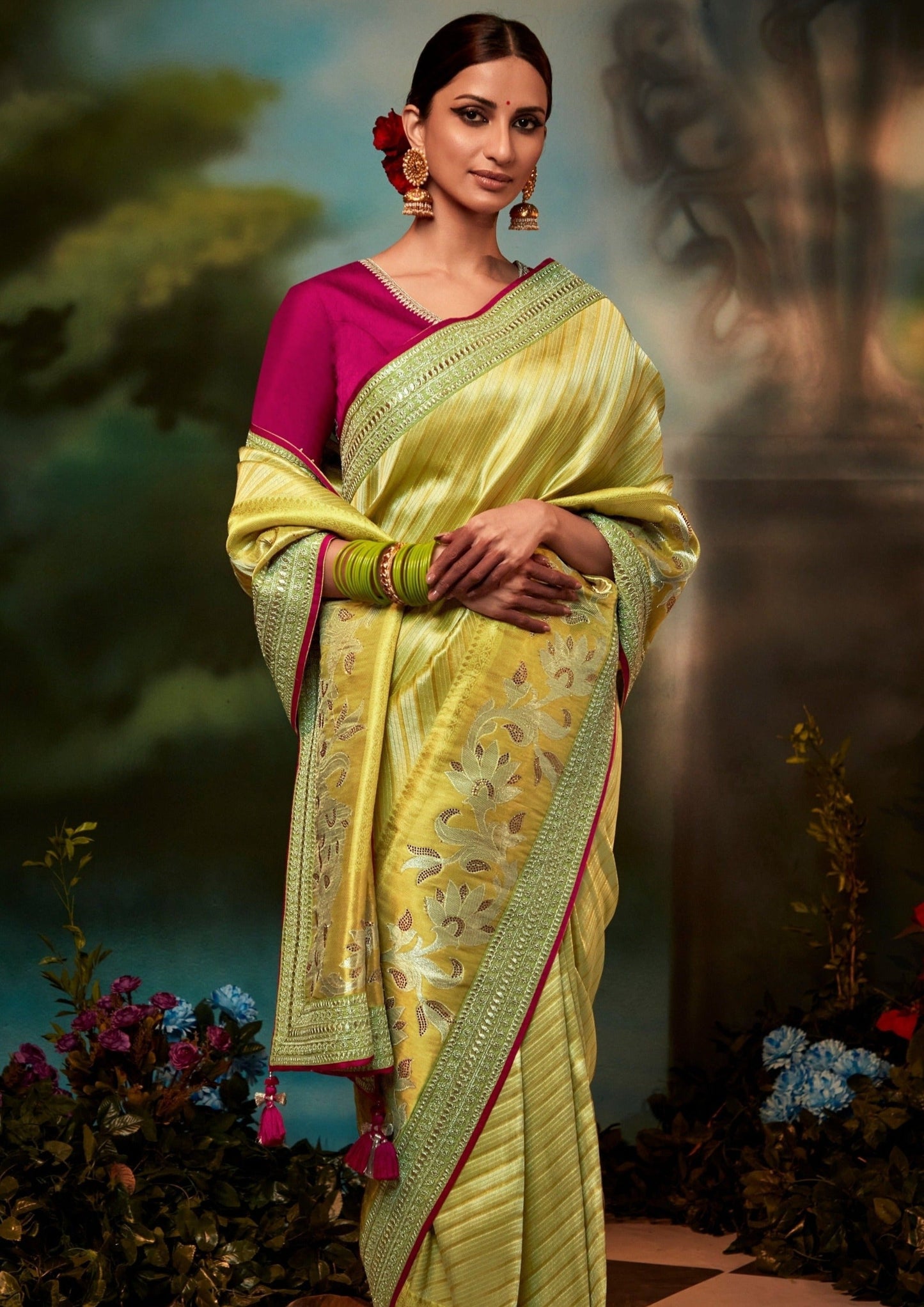 Pure katan silk saree with hand embroidery work online shopping.