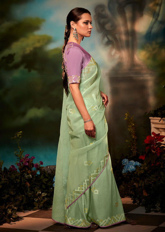 Pure Oganza Pista Green Designer Saree