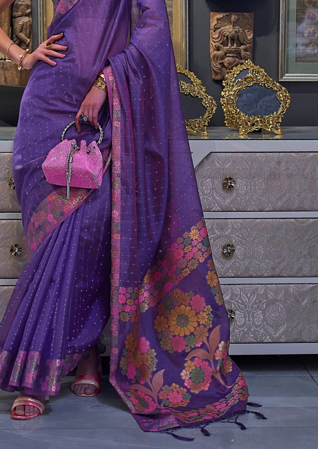 Pure Organza Purple Handloom Saree