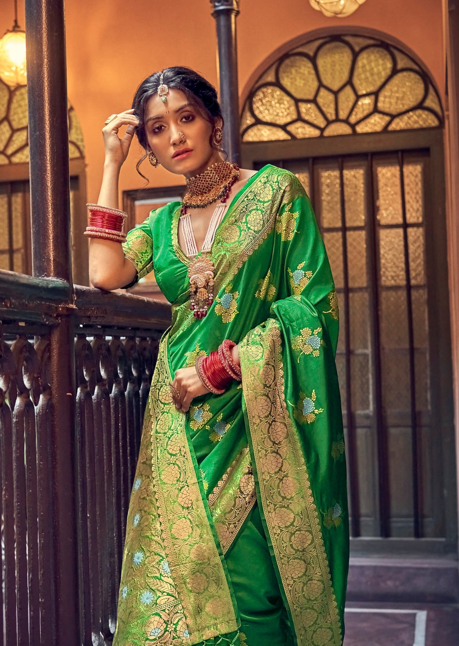 Banarasi Silk Green Bridal Saree Blouse Online Shopping India – Sunasa