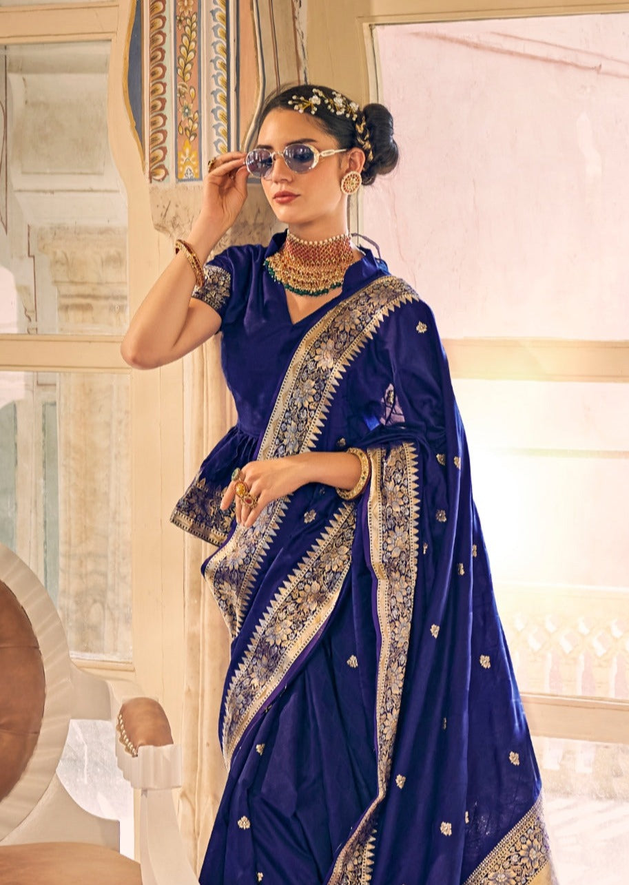 Kanjivaram Silk Royal Blue and Gold Saree